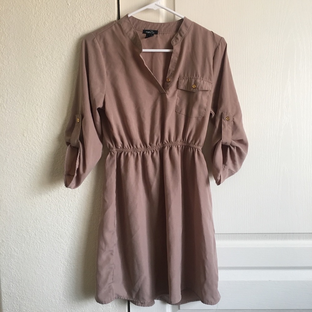 Brown Dress with gold accent buttons
